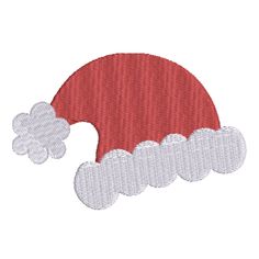 a red santa hat with white clouds on it