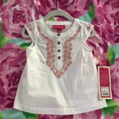 18 Month Lilly For Target Top Cute White Sleeveless T-shirt, Playful Spring Shirt For Playtime, Playful Shirt For Spring Playtime, Spring Cotton Shirt For Playtime, Cute Shirt For Playtime In Spring, Cute Summer Blouse For Playtime, Cute Short Sleeve Tops For Play, Playful White Shirt For Playtime, Cute Summer Playtime Blouse