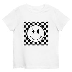 Put your kids in a t-shirt that's cute, super comfortable, and made of natural fabrics! This 100% organic cotton tee is sure to become their favorite! * 100% cotton Playful Organic Cotton Graphic T-shirt, White Organic Cotton T-shirt With Graphic Design, Fun Cotton T-shirt With Graphic Design, Playful White T-shirt With Smiley Face, Fun Cotton T-shirt With Smiley Face, Playful Cotton T-shirt For Streetwear, Playful Streetwear T-shirt With Logo Print, Playful White Cotton T-shirt, Playful Logo Print T-shirt For Streetwear