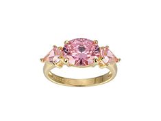 Bella Luce® pink tourmaline simulant 5.62ctw oval and pentagon, Eterno™ 18k yellow gold over sterling silver October birthstone ring. Measures approximately 0.31" L x 0.93" W and is not sizeable. October Birthstone Ring, October Birthstone Rings, October Birthstone, October Birth Stone, Birthstone Ring, Pink Tourmaline, Sweet 16, Tourmaline, Birthstone