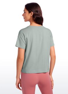 Pima Cotton collection is super soft and feels great against your skin, aiming to offer a comfortable feeling to you. Athletic short sleeve crop tops designed with a round neckline and flowy style for a simple and stylish look. Loose fit design allows you to move freely without restriction during exercise. Ideal for yoga, workout, and casual wear. Feature & Fitting: 
 Pima Cotton collection 
 Design for low-impact workouts or daily wear 
 Relaxed fit for moving freely 
 Round neck, hip lengt