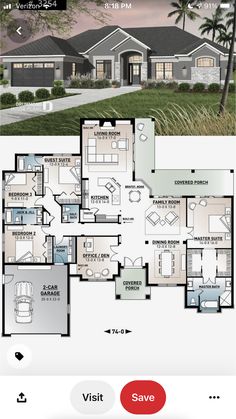 the floor plan for this modern home is shown in an appliance screen shot