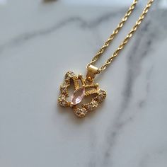 24k gold plated pink butterfly necklace.  Butterfly has pink and clear stones entrusted along wings . Tarnish free and water resistance  Necklace is 45cm 🦋✨️✨️ Papillon Rose, Necklace Butterfly, Clear Stone, Butterfly Necklace, Pink Butterfly, Necklace Jewelry, Jewelry Gift, Favorite Jewelry, Charm Necklace