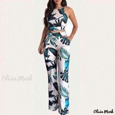 Olivia Mark - Urban Leisure Printed Pants Tropical Print Top, Summer Prints Fashion, Pant Suits For Women, Elegant Style Women, Floral Print Crop Top, Crop Top Long, High Waist Wide Leg Pants, Pantsuits For Women, Color Flower