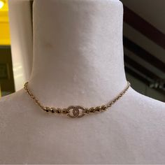 The Coker In Excellent Condition Come With Unbranded Box As Shown. 100% Authentic Guaranteed. Smoke Free Home. Chanel Choker, Chanel Necklace, Chanel Jewelry, Gold Tone Necklace, Womens Jewelry Necklace, Silver Gold, Choker, Coco, Gold Tones