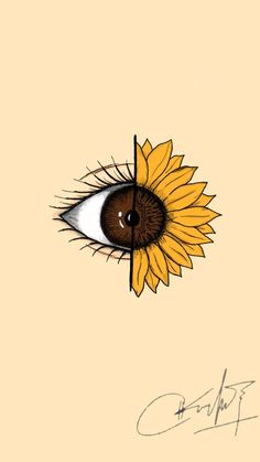 a drawing of an eye with a sunflower in the middle of it's iris