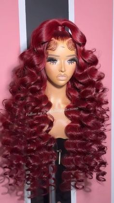 Red Lace Front Wigs Long Curly, Over The Top Wigs, Red Human Hair Wigs, Red Long Hairstyles, Lil Bit Collections Wigs, Christmas Wig Ideas, Wigs On Mannequin Head, Styles For Wigs, Red Wig Hairstyles