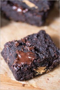 chocolate brownies with peanut butter on top and the words sweet potato protein brownies perfect for parties