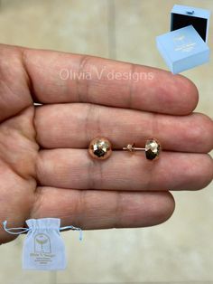 14K Rose Gold 9mm Half Ball Faceted Earrings Guaranteed Authentic 14k Gold, Not Plated Or Filled Prices Are In Pair Ball size 9mm Estimated Weight: 1.4 Grams This beautiful high polish ball earrings will shine at any occasion!  Pushbacks: Genuine 14k Backs Free Gift Pouch About OliviaVDesigns: Thanks for taking a look at Olivia V. Designs  Been doing jewelry all my life. This is my specialty :) I'm a jewelry designer working in my hometown Brooklyn,  where I was born and raised. I have a cute workshop in my house where I create all my jewelry and designs. Always trying to create new ideas, infused with classic collection styles Please feel free to ask me any questions - Always happy to help Rose Gold Fine Jewelry Earrings Stamped 14k, Hypoallergenic Rose Gold 14k Earrings, Hypoallergenic 14k Rose Gold Earrings, Hypoallergenic Rose Gold Round Earrings, 14k Rose Gold Earrings As Gift, 14k Rose Gold Round Earrings As Gift, 14k Rose Gold Earrings For Anniversary, 14k Rose Gold Jewelry With Matching Earrings, Rose Gold Tarnish Resistant Round Earrings