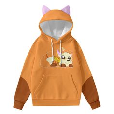 This cute hoodie is perfect for those who want to start their collection of Bread Fox merch! With those cute floppy ears you will be catching a lot of looks!  ● Fabric: Scuba(95% polyester and 5% spandex) ● Regular fit ● SPD level - Low ● Long sleeve, decorative ears, kangaroo pocket ● Printing process: Transfer printing. ● Stitch Color: black or white, automatically matched based on patterns. ● Care Instructions: machine wash cold with similar colors, do not bleach, tumble dry low, do not iron, do not dry clean. ● This product is made on demand, with no minimum order quantity. ● Notice: a variety of factors may cause slight differences between the actual product and the mock-up, including but not limited to colors and precision of elements position. Cute Anime Print Winter Hoodie, Cute Fleece Hoodie With Cartoon Print, Cute Winter Hoodie With Kangaroo Pocket, Kawaii Fleece Hoodie Sweatshirt, Cute Fall Sweatshirt With Kangaroo Pocket, Cute Hoodie With Kangaroo Pocket, Cute Hoodie Sweatshirt With Kangaroo Pocket, Kawaii Hooded Fleece Sweatshirt, Cute Fleece Sweatshirt With Drawstring Hood