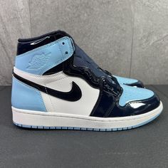 Air Jordan 1 Retro High Og Blue Chill Unc 2019 Patent Size 9 Womens Sneakers, With Original Box In Great Condition Bought In 2020 Casual Patent Leather High-top Lace-up Sneakers, Casual Patent Leather Sneakers With Round Toe, White Patent Leather Casual Sneakers, White Casual Patent Leather Sneakers, Casual White Patent Leather Sneakers, Casual High-top Patent Leather Sneakers, Casual Patent Leather High-top Sneakers With Round Toe, Blue Chill Jordan, Jordan 1 Unc Patent