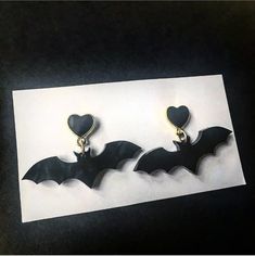 Black Themed Jewelry For Valentine's Day, Themed Black Jewelry For Valentine's Day, Black Novelty Jewelry For Valentine's Day, Pastel Goth Earrings, Polymer Clay Flower Jewelry, Goth Earrings, Bat Earrings, Polymer Clay Flowers, Pink Enamel