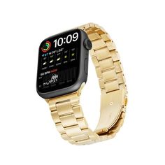 Make a bold statement with the Stainless Steel Link Band for the Apple Watch. With two sets of lugs included, this band is designed for all Apple Watch models and sizes. Crafted from durable stainless steel and ionic-plated, this band brings a touch of glamour to your wrist. The fold-over buckle ensures both security and ease of use. Embrace the stylish design of this stainless-steel wristband and set yourself apart with a sophisticated and fashionable accessory. Color: Gold. Apple Watch Models, Apple Watch 38mm, Pink Sports, Girl Fits, Gold Branding, Silicon Bands, Wearable Technology, Apple Watch Series, Watch Strap