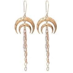 18k Gold Plated Brass With Gold, Rose Gold, And Silver Plated Dangles. Rustic Matte Finish. 3.5” Drop Length. Artisan Made In The Usa. Fall Leather, Moon Gold, Crescent Earrings, Rose Gold And Silver, Moon Jewelry, Cross Earrings, Beaded Hoop Earrings, Beaded Hoops, Threader Earrings