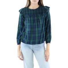 Manufacturer: Vineyard Vines Style Type: Blouse Collection: Vineyard Vines Sleeve Length: Long Sleeves Material: No Material Tag Fabric Type: Specialty: Plaid Sku: BH5561884 Size: XXS.  Color: Green.  Gender: female.  Age Group: adult. Tunic Tops Casual, Casual Tunics, Casual Summer Tops, Blouse Material, Chiffon Long Sleeve, Rayon Fabric, Top Collection, Fall Shirts, Womens Plaid