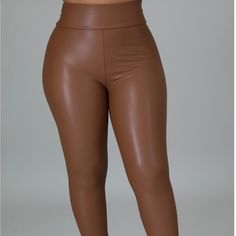 Stretch Faux Leather Pants. No Closure. High Waist. Inseam 29” Brown Faux Leather Leggings For Night Out, Trendy Faux Leather Brown Leggings, Trendy Brown Faux Leather Leggings, Snake Print Leggings, Gold Leggings, Fly Outfit, Fall Fashions, Leopard Print Leggings, Sports Bra And Leggings