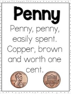 a penny with the words penny, penny, penny and penny in black and white