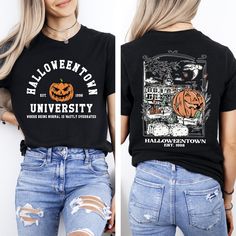 Halloweentown Est 1998 Back and Front, Retro Halloween Town Crewneck T-shirt, Halloweentown University Halloween Fall T-shirt, Fall T-shirt We have designed fun, enjoyable and stylish t-shirts to make you happy with small details on Halloween. Don't forget to check out our other t-shirts 😊 ❀DETAIL❀ For printing, we use Bella Canvas and Gildan SoftStyle brand shirts, which are the best in the industry. *Bella Canvas -unisex size -4.2 oz. -Solid colors are 100% Combed Cotton and Ring-Spun Cotton. Horror Themed Short Sleeve T-shirt For Fall, Fall Graphic Tee For Fan Merchandise, Fan Merchandise T-shirt For Fall, Halloween Fan Merchandise T-shirt With Letter Print, Horror Style Short Sleeve T-shirt For Fall, Halloween Fan Merchandise T-shirt With Screen Print, Spooky Halloween Fan Merchandise T-shirt, Shirts Detail, Halloweentown University