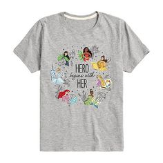 Disney Princess fans will love this graphic short-sleeve t-shirt for little and big girls by Disney Collection. Made from a soft marled cotton-knit, it has a regular-fit, a crew neckline, and a large front graphic. Wear it with joggers, jeans, or shorts.Character: Disney PrincessClosure Type: Pullover HeadFit: Regular FitNeckline: Crew NeckSleeve Length: Short SleeveFiber Content: 90% Cotton, 10% PolyesterFabric Description: KnitCare: Machine WashCountry of Origin: Imported Disney Short Sleeve T-shirt With Letter Print, Disney Short Sleeve Letter Print T-shirt, Disney Themed Short Sleeve T-shirt, Disney Character Print T-shirt For Disney Fan Events, Disney Character Print T-shirt For Fan Events, Character Disney, Large Shirts, Shirts Tops, Graphic T Shirt