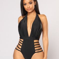 This Swim Suit Is Very Cute! I Loved The Strappy Look. This Has Never Been Worn, The Sanitary Sticker Is Still On It, I Can Model This If Requested! #Fashionnova #Dollskill #Bodysuit #Iheartraves #Jvalentine Chic Black Halter Neck Swimwear, Trendy Black Swimwear With Lined Body, Trendy Black Backless Swimwear, Trendy Black Party Swimwear, Chic High Waist Swimwear For Night Out, Chic High-waist Swimwear For Night Out, Chic Backless Swimwear For Club, Backless Halter Top For Party With Lined Body, Backless Lined Halter Top For Party