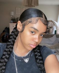 Hairstyles For Black Women Braided Ponytail, Black Hairstyles Two Braids, Simple 2 Braids Hairstyles, Two Ponytail Natural Hair, Two Large Braids Black Women, Quick Hairstyles Braids Black, To Braided Ponytails, Braided Pig Tails Hairstyles Women Black, Two Braided Ponytails With Weave