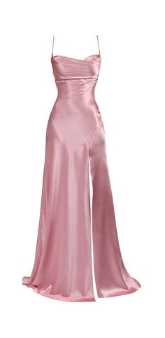 Simple Pink Spaghetti Straps Long Prom Dress with Split Prom Dress With Split, Rose Simple, Pink Spaghetti, Prom Dress Inspo, Dress With Split, 파티 드레스, Classy Prom Dresses, Pink Prom, Prom Dress Inspiration