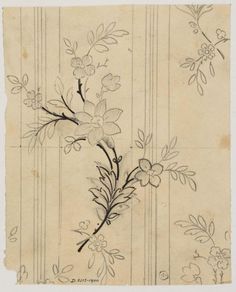 an old paper with flowers and leaves on it