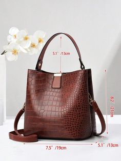 Style:Casual \nStyle:Elegant \nFeatures:Lightweight \nFeatures:Multi-compartment \nColor:Coffee Brown \nMagnetic:Yes \nDetails:Multi-compartment \nType:Bucket Bag \nBag Size:Mini \nStrap Type:Adjustable \nClosure Type:Zipper \nPattern Type:Textured Pattern \nMaterial:PU Leather \n Summer Handbag, Summer Handbags, Mother Day Gift, Crocodile Pattern, Handbag Women, Work Bag, Brown Bags, Chic Fashion, Mother Day Gifts