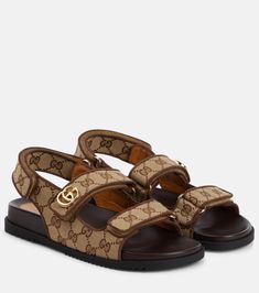 Double G canvas sandals in beige - Gucci | Mytheresa Shoes Dressing, High Gladiator Sandals, Gucci Sandals, Canvas Sandals, Fashion Shoes Sandals, Best Shoes, Silver Sandals, Cute Sandals, Designer Sandals