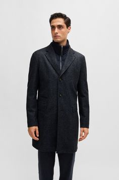 BOSS - Herringbone slim-fit coat with detachable zip-up inner Wool Outerwear With Herringbone Pattern For Business Casual, Wool Herringbone Outerwear For Business Casual, Wool Herringbone Pattern Outerwear For Business Casual, Wedding Suits Women, Kidswear Boys, Slim Fit Coat, Essential Dress, Boss Black, Clothing Essentials