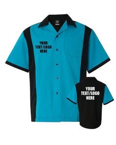 Custom Made Hilton HP2243 Turquoise Bowling Shirt with Glitter Customizable Fitted Short Sleeve Shirt, Fitted Short Sleeve Customizable Shirt, Fitted Turquoise Short Sleeve Tops, Turquoise Fitted Short Sleeve Top, Blue Short Sleeve Shirt With Team Name, Customizable Fitted Blue T-shirt, Fitted Blue Customizable T-shirt, Customizable Blue Crew Neck Shirt, Fitted Customizable Blue T-shirt