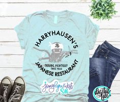 a t - shirt with the words harry hausens and an image of a motorcycle