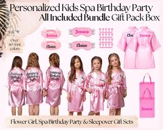 Introducing our Personalized Kids Spa Birthday Party Gift Set - the perfect way to make any celebration extra special! This custom pamper box is designed with love and care to provide a delightful experience for the little ones. Whether it's a birthday bash, a holiday celebration, or a flower girl treat, this popular gift set is sure to bring smiles and joy. **What's Inside **Robe Wrap your little princess in luxury with our super-soft and cozy robe. Made from high-quality materials, it's perfec Spa Bday Party For Kids, Spa Day Birthday Party Ideas For Kids, Spa Birthday Party Ideas For Kids, Girls Pamper Party, Kids Pamper Party, Party Rental Ideas, Birthday Sleepover Ideas, Kids Spa Party, Kids Salon