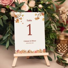 the table numbers are displayed on an easel