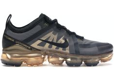 Check out the Nike Air VaporMax 2019 Black Metallic Gold available on StockX Metallic Gold Shoes, Mens Grey Shoes, Nike Air Vapormax 2019, Vapormax 2019, Tenis Nike, Sneaker Art, Nike Shoes Air Max, Air Vapormax, Gold Shoes