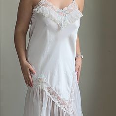 This Vintage Slip Would Be Perfect For The Bride To Be! It’s A Perfect Slip For The Morning Of! Summer Nightgown With Delicate Lace For Bedtime, White Feminine Slip Dress For Sleep, Summer Delicate Lace Nightgown For Bedtime, Summer Delicate Lace Nightgown, White Lace Trim Slip Dress For Loungewear, Delicate Lace Nightgown For Spring Bedtime, Feminine White Slip Dress For Loungewear, Summer Nightgown With Delicate Lace In Coquette Style, Spring Nightgown With Delicate Lace For Loungewear