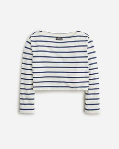 Shop for the Cropped boatneck T-shirt in mariner cotton for women. Find the best selection of women womens-categories-clothing-t-shirts-and-tank-tops-long-sleeve available in-stores and on line. Denim Coat Jacket, T-shirts & Tank Tops, Jcrew Women, Top Light, Light Sweater, Denim Coat, Crop Shirt, Boat Neck, Long Tops