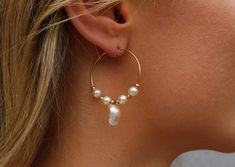 "\" MAMA'S PEARLS \" These vintage inspired beautiful pearl hoops are the perfect addition to your summer wardrobe. Layer them with other hoops or wear them alone! You will never want to take them off! L E T S . T A L K . E A R R I N G S ✤ Available in Sterling Silver and 14k Gold Filled. ✤ Swarovski pearl ✤ Tarnish resistant ✤ Safe for sensitive skin ✤ Available in one size - From the ear lobe Approx 1 3/4\" or 40mm ✤ Comes as a pair All purchased items will arrive in a Tommassini Jewelry box, Pearl Beaded Hoop Earrings As Gift, Beaded Pearl Hoop Earrings As Gift, Beaded Pearl Hoop Earrings For Gift, Hoop Pearl Earrings, Hoops Earrings Gold, Pearl Earrings Drop, Cross Necklace Simple, Dainty Cross Necklace, Layered Coin Necklace