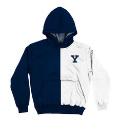 Yale Bulldogs Vive La Fete Color Block Womens Navy White Fleece Long Sleeve Hoodie V2 Team Logo Hoodie For Fan Gear, Team Logo Hoodie Long Sleeve Fan Gear, Long Sleeve Hoodie With Team Logo For Fans, Sports Fan Hoodie With Long Sleeves, Fan Gear Hoodie With Team Logo, Collegiate Team-colored Hoodie For Game Day, Collegiate Hoodie In Team Colors For Game Day, Game Day Fan Apparel Hoodie, Collegiate Team-colored Hoodie For Fan Gear