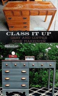 an old dresser has been transformed into a desk