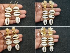 This listing is for 1 pair of Cowrie Shell Earring Cowrie Brass earring Gold plated Cowrie Shell earring Bridesmaid charm earring Unique Fashion jewelry Bohemian.Size:  81  mm long.Made with Love♥Best for gift .Light Weight comfortable to wearMany thanks for you visit my store ♥ if you have any question please contact us.For wholesale Price Please Convo me.You can order different items as many you like . African American Jewelry, Etched Copper Jewelry, Earring Unique, Cowrie Shell Jewelry, Afrocentric Earrings, Crystal Quartz Earrings, Unique Fashion Jewelry, African Accessories, Wire Jewelry Tutorial