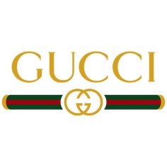 the gucci logo is shown in gold and green with a red stripe around it