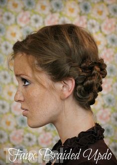 The Faux-Braided Updo Medium Length Hair Lob, Hairstyle Ideas Medium Length, Freckled Fox Hair, Work Hair Ideas, Cool Hairdos, Braid Updo Tutorial, Bridesmaid Duty, Hair Lob, Braids And Curls