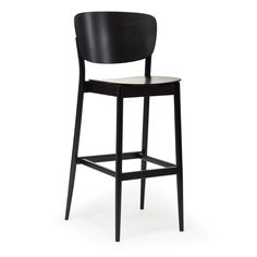 a black stool with a wooden seat and backrest on an isolated white background photo