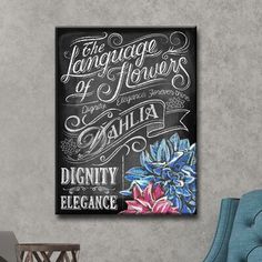 the language of flowers chalkboard art print