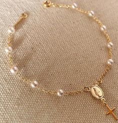 18k Gold Filled Pearl Rosary Bracelet