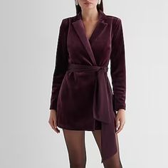 Description Classy And Chic, This Blazer Romper Features A Velvet Fabric, Open Back & A Tie Waist. Style With Some Sheer Tights & Your Favorite Heels For An Effortless And Elevated Outfit. Features & Fabric V-Neck; Notch Lapels Long Sleeves; Padded Shoulders Hidden Button & Zipper Closure; Tie Waist Velvet Fabric; Lined Straight Hem; Mini Length Inseam: 2" Polyester/Spandex Hand Wash Imported Elegant Burgundy Outerwear For Party, Elegant Burgundy Party Outerwear, Speaker Outfit, White Linen Jumpsuit, Blazer Romper, Hot Pink Jumpsuits, Open Back Jumpsuit, Black Lace Jumpsuit, Beautiful Jumpsuits