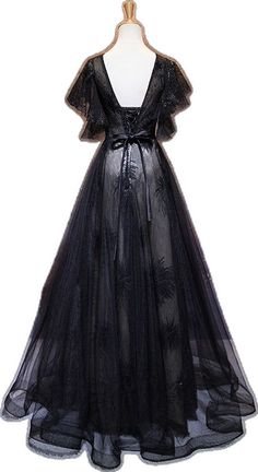 Modestes noirs longs en V V V robes de bal noires robes de fête chic - Black