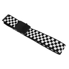 "A fashion statement all the way, with this checkered canvas belt. Metal Buckles and clasp is designed to fit all waist sizes. Detail 1pc Waist Belt Material: Canvas, Metal Colour: Black with White Check Approximate Dimensions Belt Width: 38mm Total Length: 110cm Fits Waist Sizes: 60cm to 96cm (24\" inches to 38\" inches) Weight: 85g" White Cheap Wristband Band, White Adjustable Fabric Belt, Checkered Belt, Belts Aesthetic, Dr Wardrobe, Canvas Belt, White Belt, Suspender Belt, Cosplay Outfits