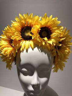 Sunflower Flower Fascinator- Yellow Headband- Mad Hatter Party- Tea Party- Kentucky Derby- Wedding Garden Party Hello, This headpiece is made with 6 sunflower that are about 5 inches wide. Flowers are tilted for extra height. Perfect for fall and anyone who loves sunflowers. It is attached to a black covered skinny headband and is adjustable. Leaves finish off the back. It's very comfortable and will fit any size head. 10 to 90! I've been making hair pieces over 20 years. I love what I do and I Adjustable Pinched Crown Headband For Summer, Summer Adjustable Headpieces With Flower Decoration, Adjustable Flower Shaped Fascinator For Garden Party, Adjustable Summer Headpiece With Flower Decoration, Flower Headpieces For Kentucky Derby, Summer Costume Hats And Headpieces With Handmade Flowers, Summer Adjustable Flower Decoration Headpieces, Summer Garden Party Headpiece With Pinched Crown, Summer Flower Fascinator